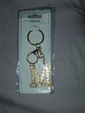 Gold 'M' Crystal Initial Keychain by - Women Accessories